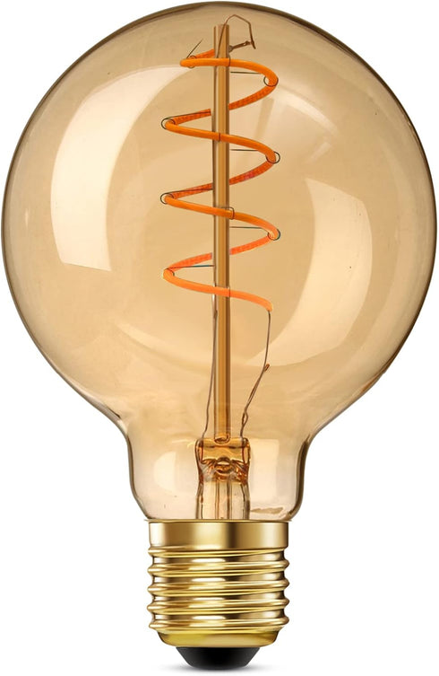 HEWASOL Spiral Dimmable LED Edison Bulbs G80E26 Screw, Non Flicker, 4W Retro Filament LED Vintage Light Bulbs, Soft Warm White 2000K, High CRI95, ...