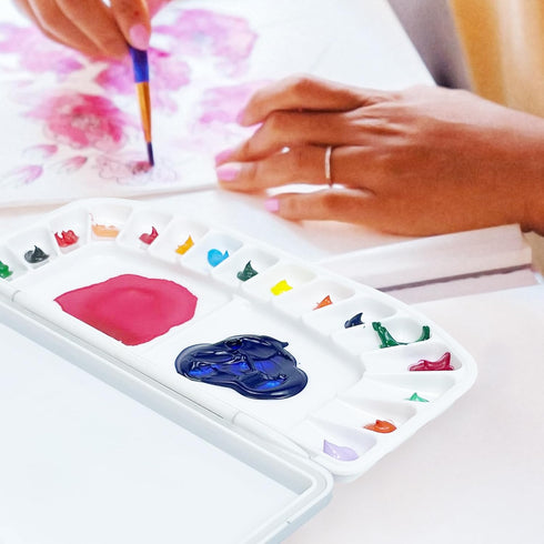 Falling in Art Airtight Watercolor Palette, Plastic Paint Palette with 16 Wells and 2 Mixing Areas, Folding Paint Tray with Lid, Suitable for Acry...
