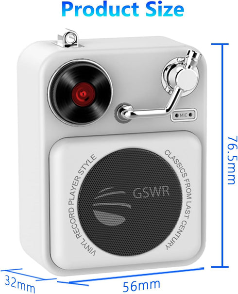 Portable Outdoor Mini Bluetooth Speaker Retro Atomic Phono Speaker Speaker with Clear Sound, White Suitable for Hiking, Cycling, Travel, Suitable ...