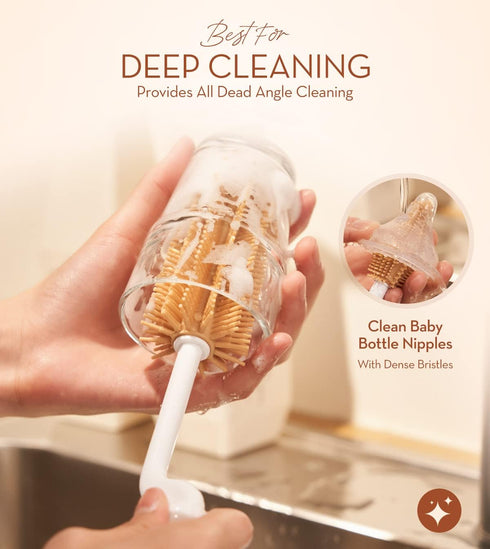MOTHER-K Rotating Silicone Bottle Brush 2 Kinds of Sets, Silicone Bottle Cleaning Brush Water Bottle Cleaner for Washing Baby Bottles, Sports Bott...