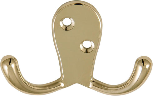 Design House Wall-Mounted Coat Hat Towel Robe in Bathroom or Closet, Double Hook Horizontal, Polished Brass 5 Pack...