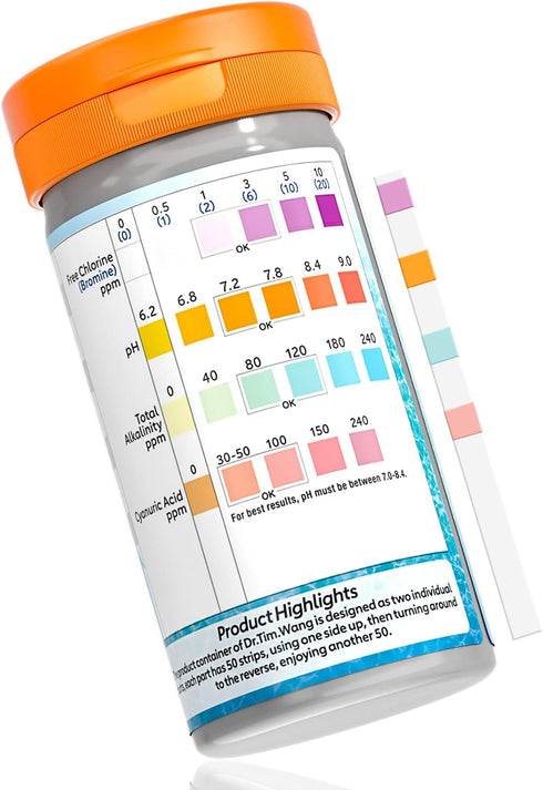 Pool and Hot Tub Test Strips - Medical-Grade Precision 3-1 4-1 7-1 Pool Test Kit - Testing pH, Free Chlorine(Bromine), Total Alkalinity & Cyanuric...