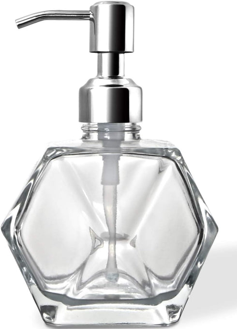 Modern Geometric Shape Clear Glass Soap Dispenser, Lotion Dispenser Bottle with Rust Proof Stainless Steel Pump for Kitchen, Bathroom Accessory, C...