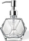 Modern Geometric Shape Clear Glass Soap Dispenser, Lotion Dispenser Bottle with Rust Proof Stainless Steel Pump for Kitchen, Bathroom Accessory, C...