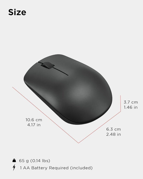 Lenovo 530 Wireless Mouse – Full Size Computer Mouse for PC, Laptop, Windows Computer - 2.4 GHz Nano USB Receiver - Ambidextrous Design - 12 Month...
