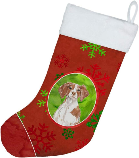 Caroline's Treasures CK3971CS Christmas Snowflakes Brittany Spaniel Christmas Stocking Fireplace Hanging Stockings Christmas Season Party Decor Fa...