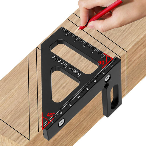 Imperial 3D Multi-Angle Measuring Ruler,45/90 Degree Aluminum Alloy Woodworking Square Protractor, Miter Triangle Ruler High Precision Layout Meas...
