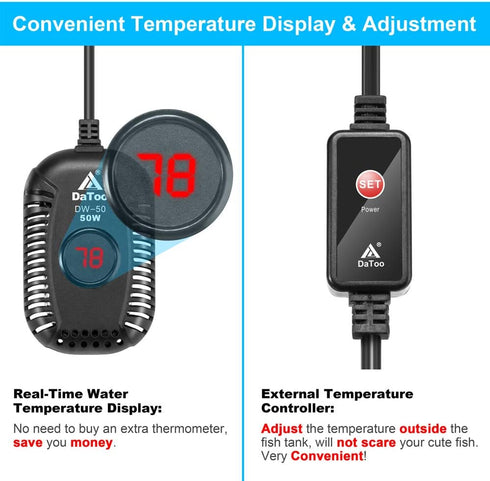 Small Aquarium Heater 50W Mini Fish Tank Heater 50 Watt Submersible with LED Temperature Display...