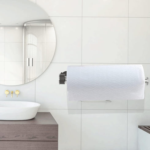 Paper Towel Holder Under Cabinet Mount Self Adhesive Kitchen Countertop Wall Mount Paper Towel Holders Rack with Damping brushed nickel Stainless ...