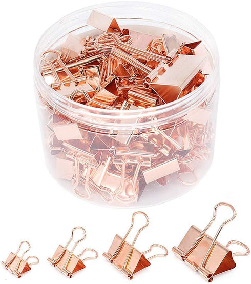 Binder Clip Paper Clamps, Assorted Sizes (Mini, Small, Medium, Large), 100 Pcs Clips for Office School Supplies (Rose Gold)...