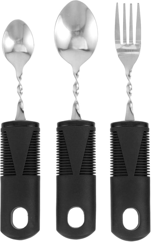 3pcs Bendable Cutlery Tableware for Elderly Weighted Utensil Angled Cutlery Adaptive Silverwares Adaptive Utensils for Eating Aid Built up Fork Ru...