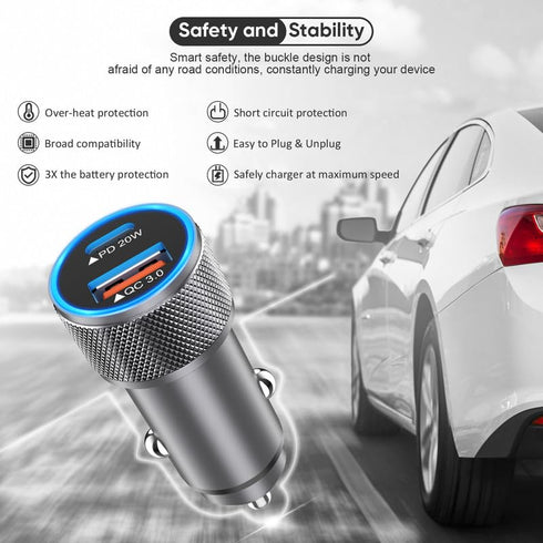 38W Apple Watch Car Charger,Long 6FT PD&QC3.0 Dual Port Apple Car Charger Adapter 6Foot USB-C to Lightning Cable+Apple Watch Cord Fast Charging fo...