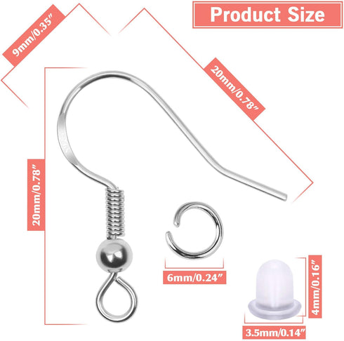 Thrilez 600Pcs Earring Making Kit with Hypoallergenic Hooks, Jump Rings, & Rubber Backs (Silver)...