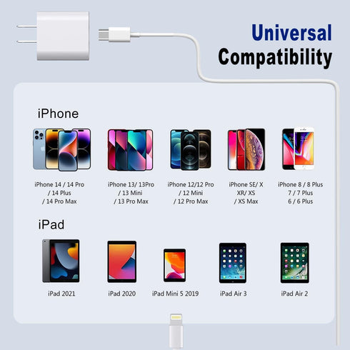 20W USB C Fast Charger Block with 6FT Type C Lightning Cable USB Wall Charger Block Adapter Compatible for iPhone 14/13/12/11/XS/XR/X/8/7/SE2022/i...