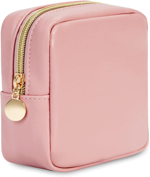 Wandering Nature Small Makeup Bag for Purse Mini Make up Pouch Cute Cosmetic Pouch for Women with Slip-in Pockets Eco Vegan Leather, Pink...