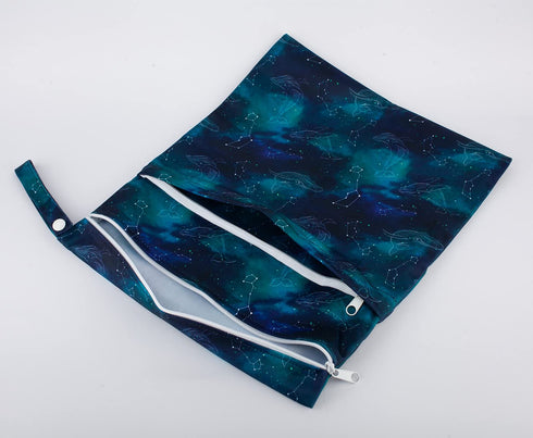 Medium Wet Dry Bag Baby Cloth Diaper Nappy Insert Bag Reusable Washable (Whales Stars)...