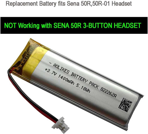 AOLIKES 3.7v 1400mAh Battery Replacement for Sena 50R, 50R-01 Motorcycle Bluetooth Headset, SP76 Battery Replacement (NOT Compatible with 50R 3-Bu...