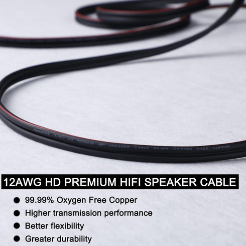 12 AWG HD Premium Soft Touch HiFi Speaker Cable (2 Pack, 3 Feet), 12 Gauge Banana Speaker Wire with Banana Plugs for Bi-Wire Bi-Amp HiFi Surround ...