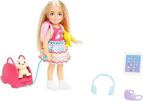 Barbie Chelsea Doll & 6 Accessories, Travel Set with Puppy, Pet Carrier & Backpack that Opens & Closes, Blonde Small Doll...