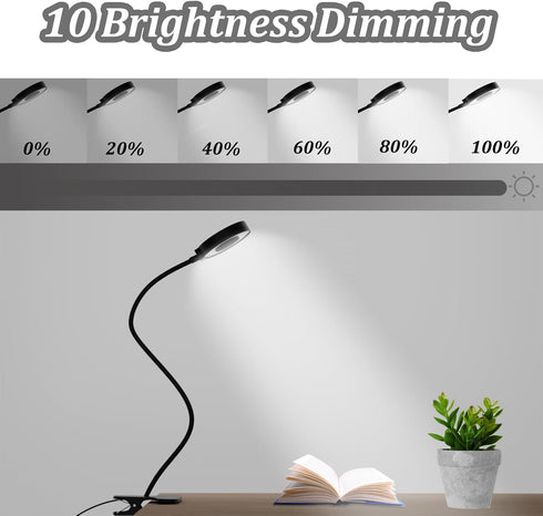 KBG Desk Lamp Clip on Light, 3 Color Modes & 10 Brightness Flexible Gooseneck Desk Lamp, Eye Protection Desk Light for Kids Reading Book in Bed at...