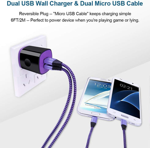 Samsung Dual USB Wall Charger with Micro USB Cable for Galaxy J7V/J8, J7 Crown/Prime/Star/Sky Pro/Refine, S7/S6 Plus/Edge/Active...