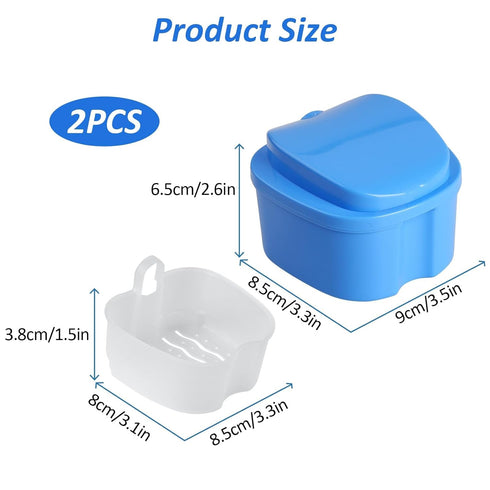 2 Pack Denture Case, Denture Cup Retainer Cleaner Case Denture Cups for Soaking Dentures False Teeth Container Portable Retainer Case with Srainer...