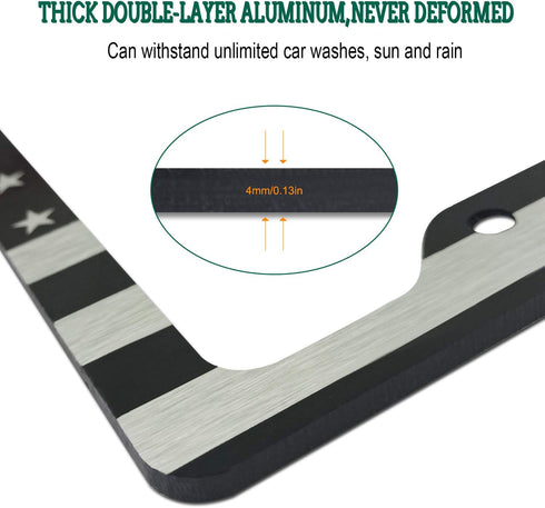 Flag License Plate Frame- USA Patriotic Personalized Car Tag Holder, 4 Hole Black Heavy-Duty Aluminum Bracket, Novelty Thin Cover for Front Bumper...