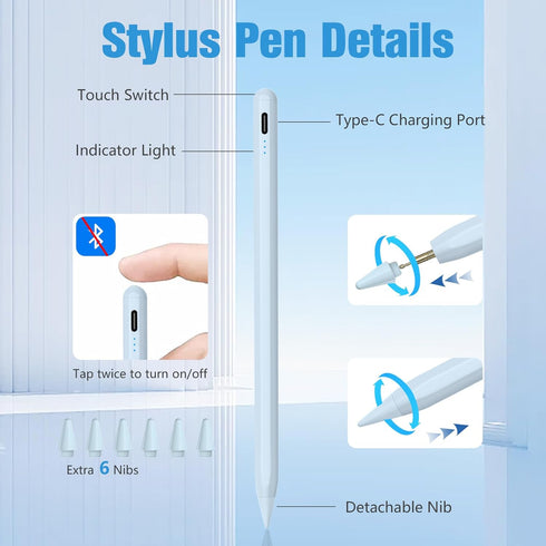 Stylus Pen for iPad,10Min Quick Charge Active Pencil for iPad 2018-2023,Palm Rejection Tilt Sensor Magnetic Pen Compatible W/iPad Pro 12.9&11", iP...