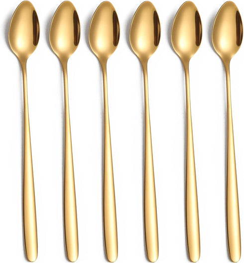 Long Handle Iced Tea Spoon,7.8-Inch Gold Coffee Spoon,Ice Cream Spoon, Stainless Steel TeaSpoons,Cocktail Stirring Spoon,Set of 6...