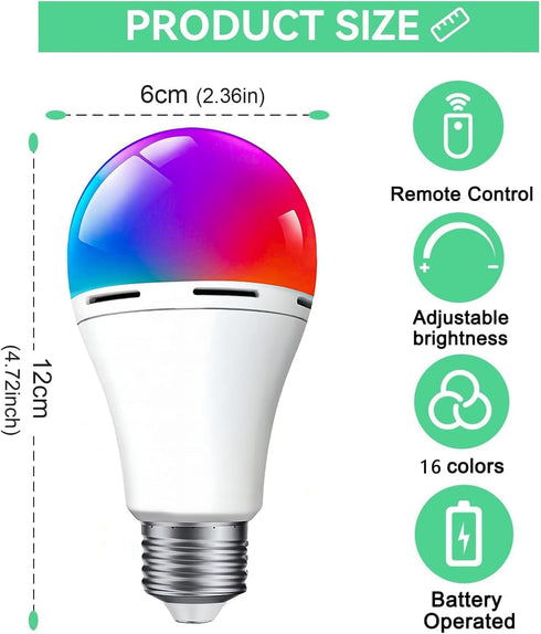 Rechargeable Battery Operated Light Bulb,E26 Dimmable Color Light Bulb with Remote Control,40W Equivalent,2500mAh,LED Puck Emergency Lamp,for Non-...