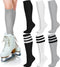 Unittype 6 Pair White Black Grey Knee High Socks for Women Striped Socks Long Socks Tube Socks Roller Skate Socks for Girls Youth Gift...