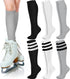 Unittype 6 Pair White Black Grey Knee High Socks for Women Striped Socks Long Socks Tube Socks Roller Skate Socks for Girls Youth Gift...