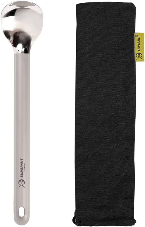 Titanium Long Handle Spoon With Polished Bowl, For Camping, Hiking & Backpacking, Extra Strong, Durable & Lightweight - 8.6” Long With Drawstring ...