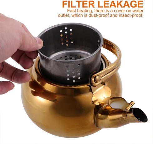 Hemoton Stainless Steel Tea Kettle Stovetop Teapot Hot Water Boiling Kettle with Handle Gas Cooker Metal Kettle Coffee Pot Golden...