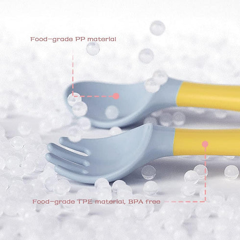 Toddler Utensils with Travel Case, Baby Spoon and Fork Set for Self-Feeding Learning Bendable Handle Silverware for Kid Children (2 Set, Yellow&Gr...