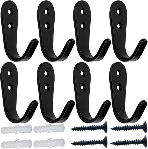 MsBong 8 Pcs Black Coat Hooks for Wall, Heavy Duty Hooks for Hanging Coats No Rust Hooks Wall Mounted with Screws for Key, Towel, Bags, Cup, Hat I...