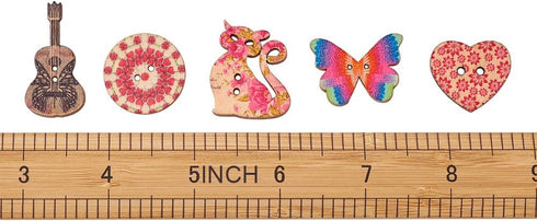 MegaPet 300pcs Assorted Wood Buttons Butterfly Guitar Cat Flat Round Heart Shaped Decorative Button Mixed Painting 2 Holes for Sewing Clothing Cra...