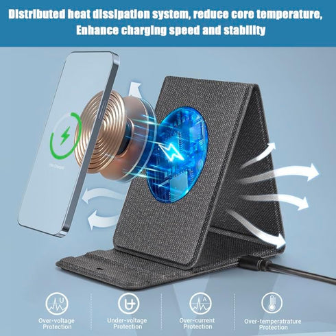 Portable Phone Holder Wireless Charger Foldable Phone Charger 15W Fast Mini Wireless Charging Compatible with iPhone 15 14 13 12 Pro XS 8 Plus Sam...