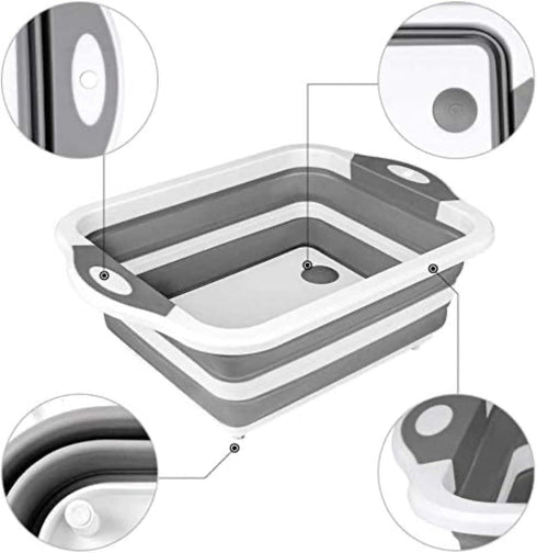 Kitchen plastic Portable 3-1n-1 Collapsible Foldable folding Silicone cutting Chopping Board., Medium, Gray and white...