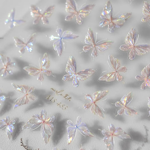 Butterfly Nail Art Stickers 5D Embossed Aurora Butterfly Nail Decals Pink Shining Butterfly Nails Adhesive Stickers Nail Art Supplies Butterfly St...