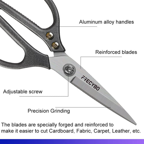 Heavy Duty Scissors 9'', All Purpose, Leather Scissors, Reinforced Stainless Steel Blades with Metal Handles for Home, Office, Easy Cutting Cardbo...