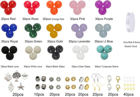 PAMIR TONG 440pcs 8mm Natural Chalcedony Beads Kits Gemstone Jade Glass Beads Round Loose Beads DIY Smooth Beads for Bracelet Necklace Jewelry Mak...