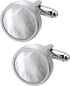 Mother of Pearl Silver Cufflinks for Men in Gift Box Round Handmade Cuff Links for Business Wedding Anniversary French Cuff Shirt...