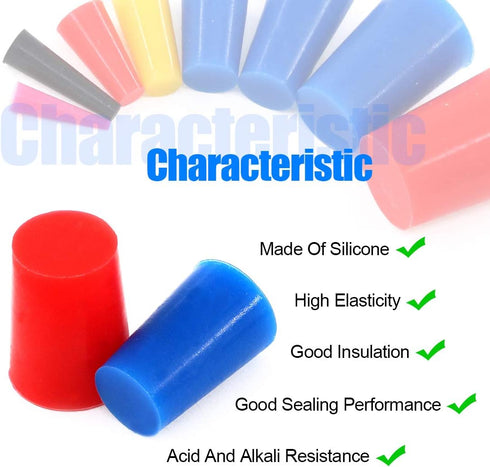 Glarks 50Pcs Silicone Rubber Tapered Plug Assortment Kit for Masking Off Holes During Powder Coating, Painting, Hydro Dipping, Media Blasting (50P...