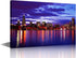 Chicago Cityscape at Night Wall Art Painting on Canvas Michigan Lake Bedroom Wall Art Modern Urban Building Panorama House Decorations for Living ...