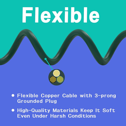 6 Ft Outdoor Extension Cord for Christmas Decorations- 16/3 SJTW Waterproof Power Cable with 3 Prong Grounded Plug, Green...
