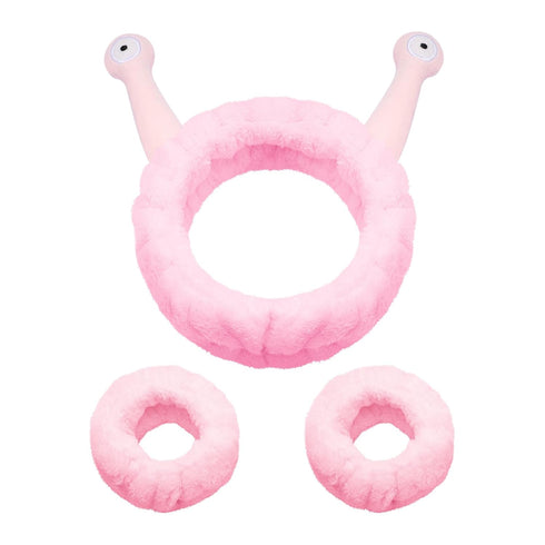 Soft Spa Headband and Wristbands for Face Washing, Cute Snail Makeup Headbands Elastic Skincare Hair Band Shower Head Wraps Hair Accessories for W...