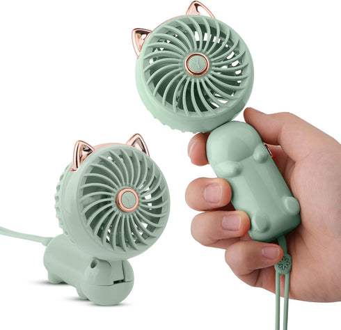 QearFun Handheld Fan Portable, Mini Hand Held Fan with USB Rechargeable Battery, 3 Speed Personal Desk Table Fan with Base, 8-12 Hours Operated Sm...