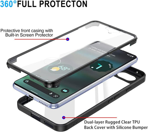 CCSamll Clear Case for Google Pixel 6A with Built-in Screen Protector, Slim Shockproof Soft TPU Bumper Full Body Protection Phone Cover Case for G...