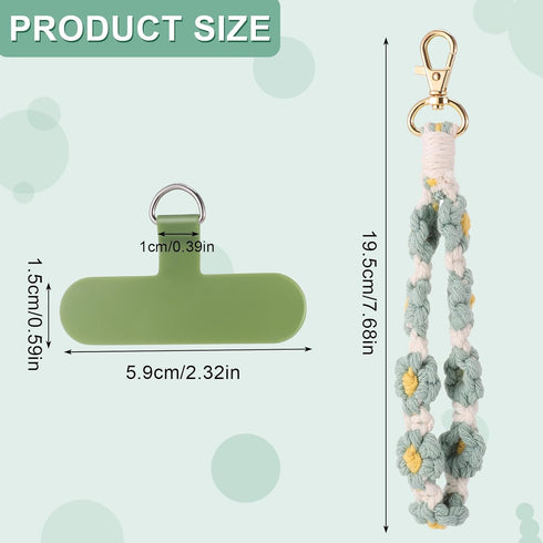 2 PCS Boho Macrame Phone Wrist Strap, Cute Cell Phone Lanyard with Tether Tab Floral Smartphone Wristlet Bracelet Keychain Anti Theft Strap for Wo...